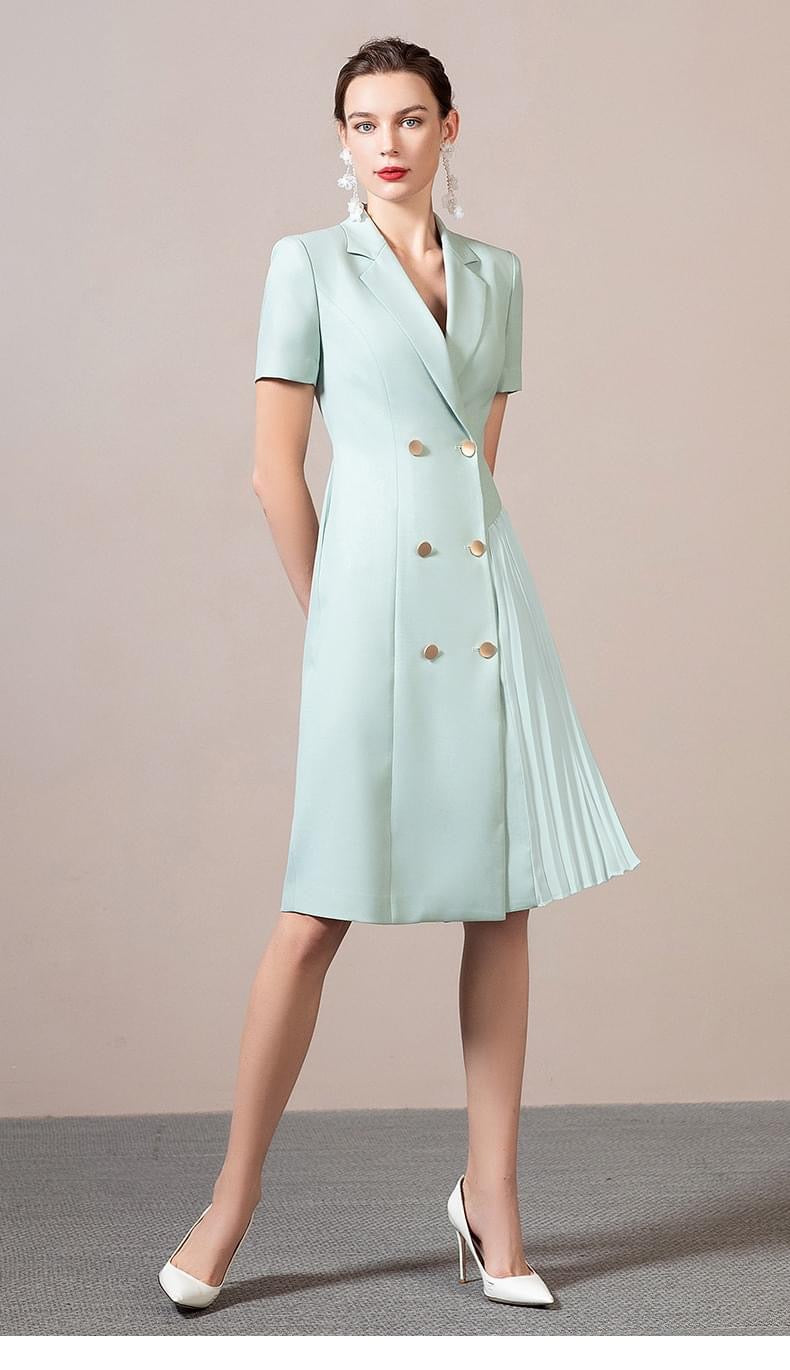 aqua pleated dress Poplin Pleated Midi Dress