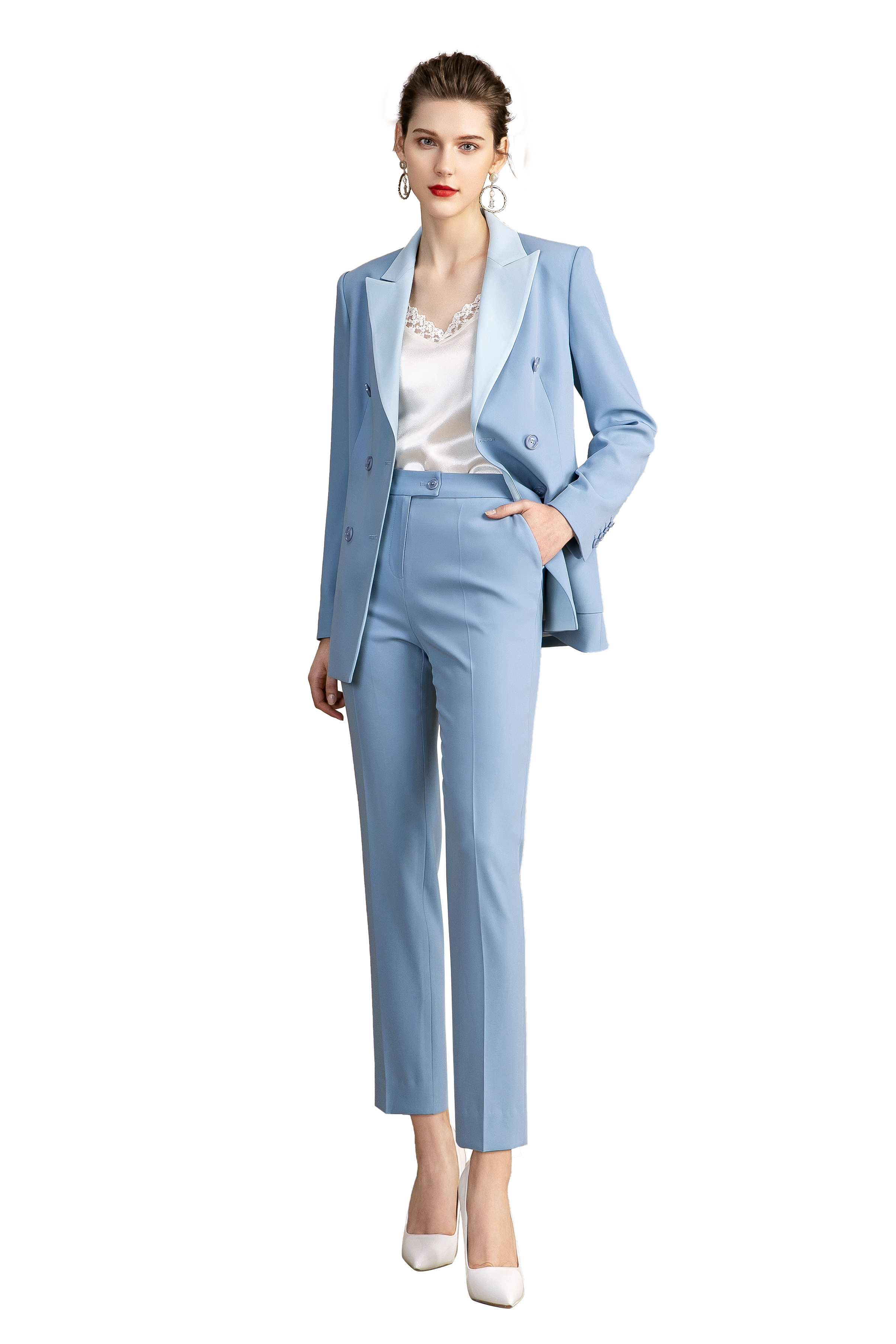 Buy Light Blue Formal Tuxedo Pant Suits Online for Women L / Blue Buy Light Blue Formal Tuxedo Pant Suits Online for Women L / Blue
