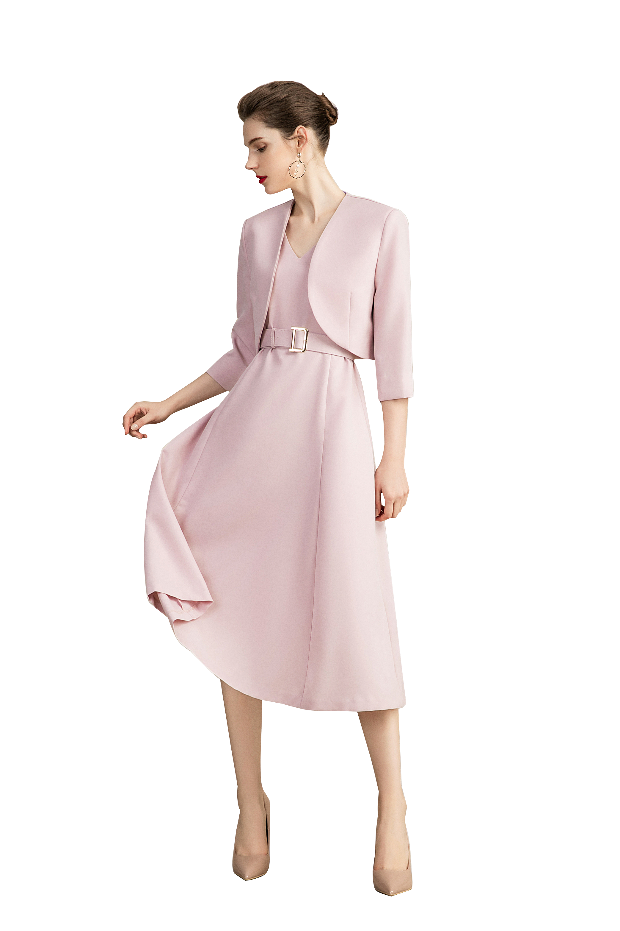 Women Pink Two Piece Dress Set With Blazer XS Women Pink Two Piece Dress Set With Blazer XS