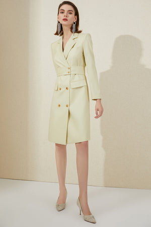 Elegant V-Neck Off White DoubleBreasted Shirt Dress - FashionByTeresa