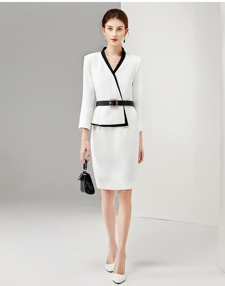 White and Black Three Quarter Skirt Suit, XXL / White White and Black Three Quarter Skirt Suit, XXL / White