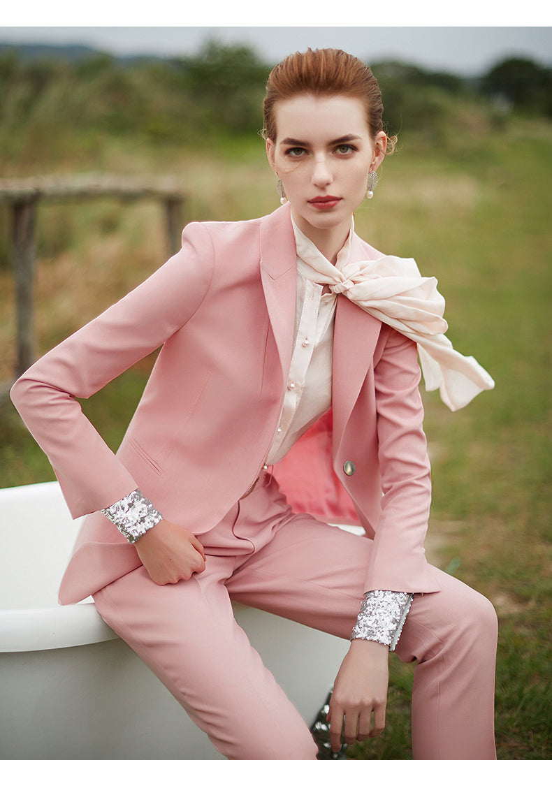 Pink Tailored Elegant Pant Suit Sets