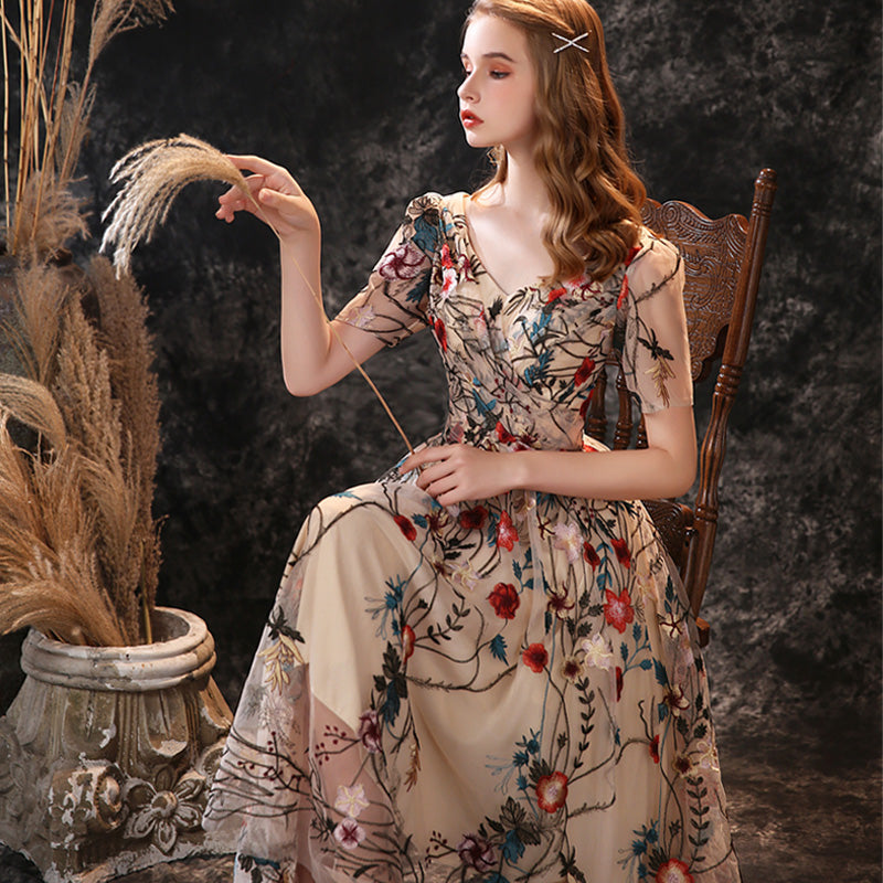 Embroidery V-Neck Flower Midi Dress | FashionByTeresa Embroidery V-Neck Flower Midi Dress | FashionByTeresa