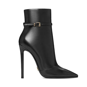 Blue Genuine Leather Ankle Strap Stiletto Ankle Boots - FashionByTeresa