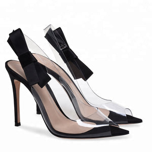 Ankle strap bow transparent sandals - FashionByTeresa