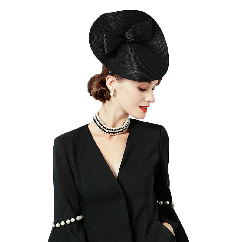 black dress hats for ladies Vintage Summer Bow Femme Wholesale Bridal Fascinators Fedora Weddings Hats Church Pillbox Hat For Women Ladies Sinamay Base Rose
