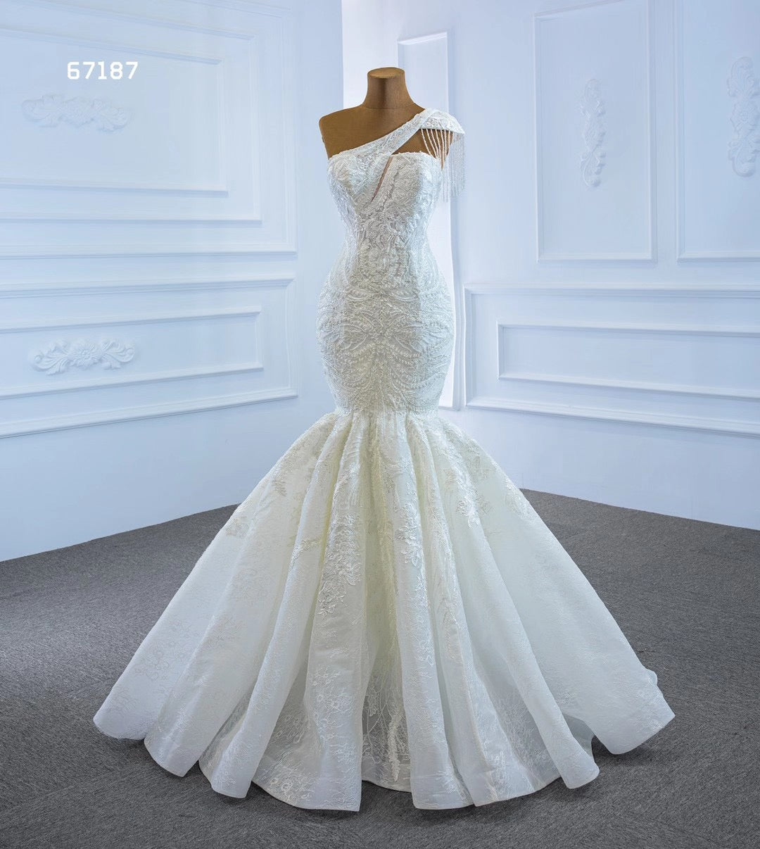 one shoulder wedding dress mermaid Charming One Shoulder Long Sleeves Mermaid Wedding Dress With Ruffles Long