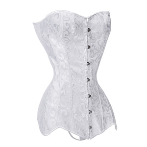White Long Torso Corset Overbust Spiral Steel Boned Gothic Corset - FashionByTeresa