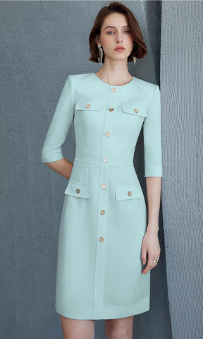 Mint Green Tailored Button-Front Dress