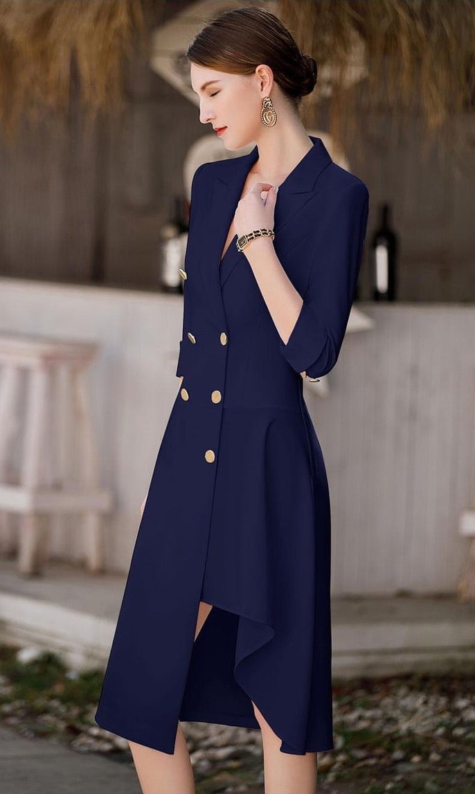 Navy Asymmetrical Tunic Blazer Dress - FashionByTeresa
