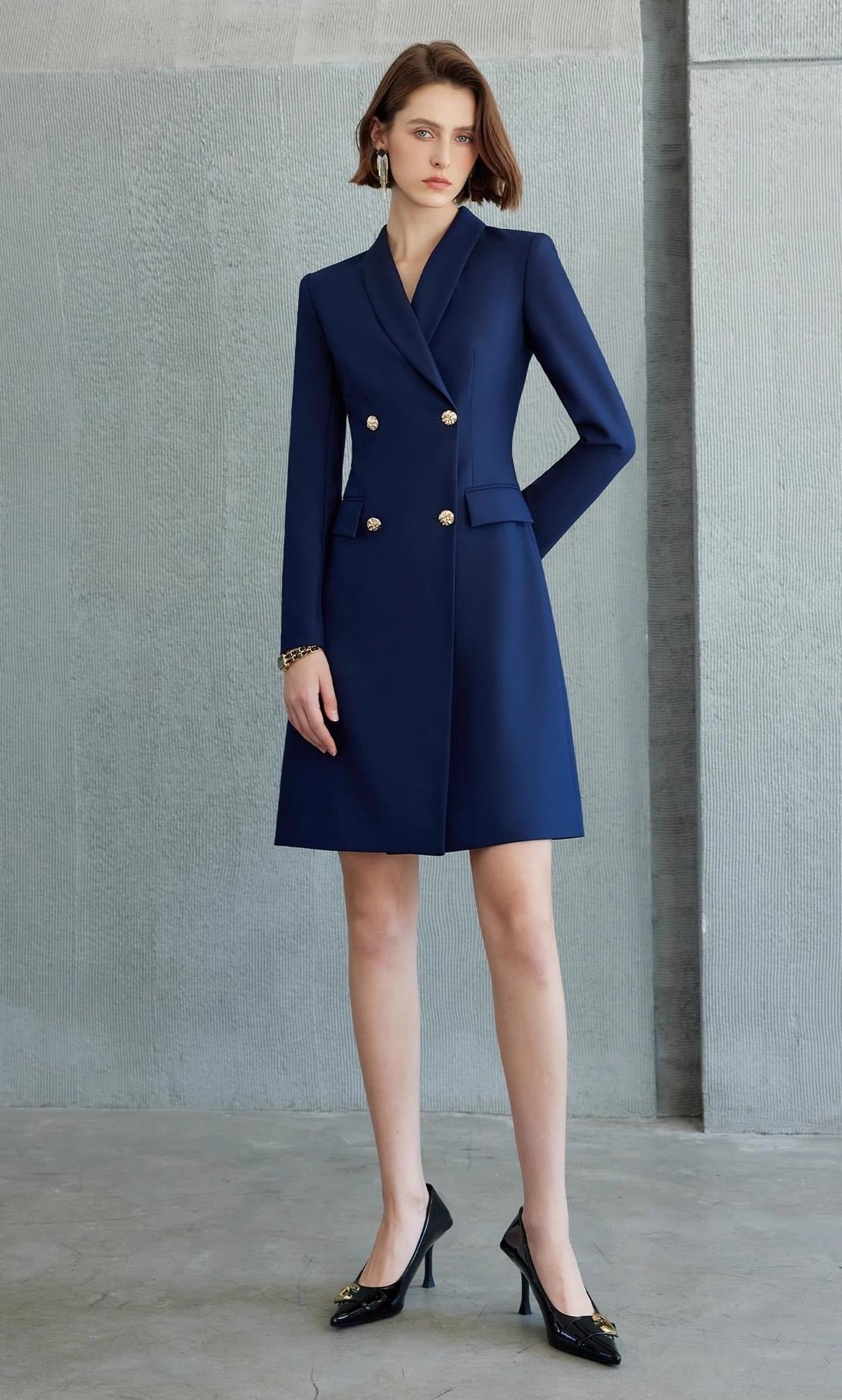 Navy Double-Breasted Blazer Dress – FashionByTeresa