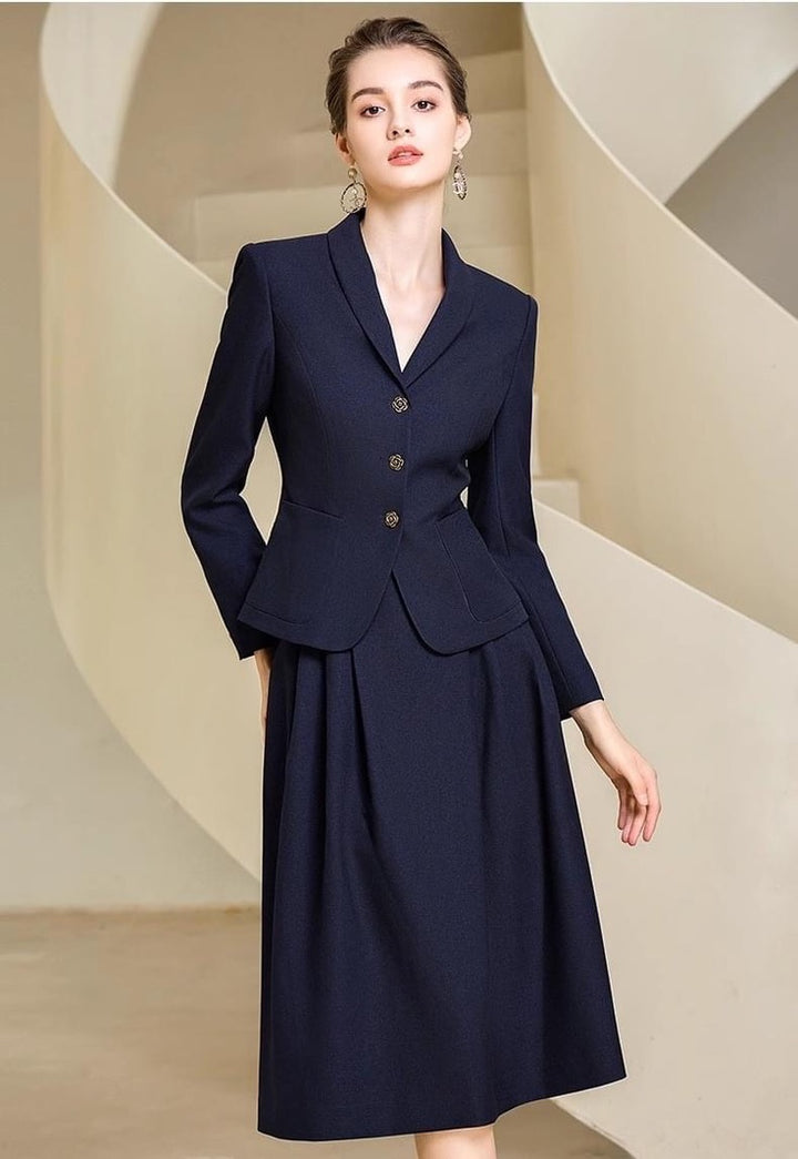 sexy business skirt suit Office Lady 2 Piece Set Women Solid Two Outfit Button Down Coat Tops Bodycon Midi Skirt Suit Business Work Sets 240401