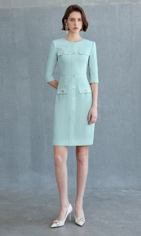 Mint Green Tailored Button-Front Dress