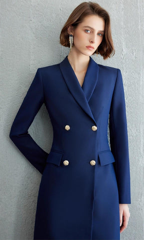 Navy Double-Breasted Blazer Dress