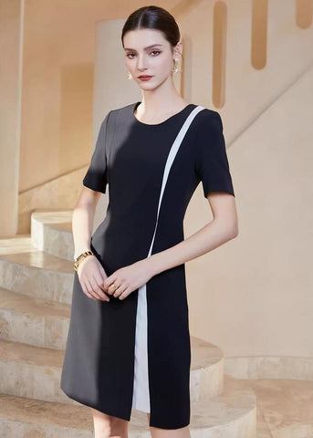 Sophisticated Belted Colorblock Sheath Dress