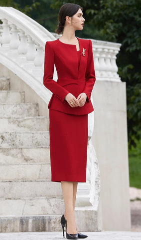 Regal Red Tailored Dress Suit