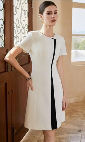 Chic Short-Sleeve Colorblock A-Line Dress