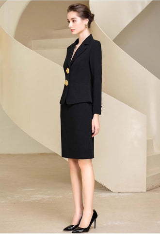 Elegant Sapphire Tailored Business Skirt Suit