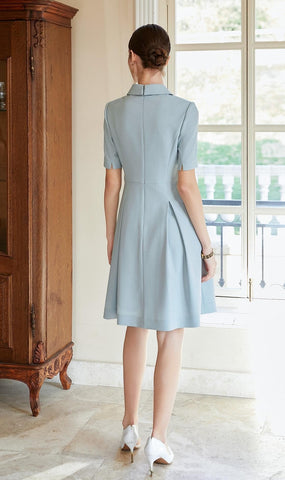 Chic Belted Pleated A-Line Dress with Collared Neckline