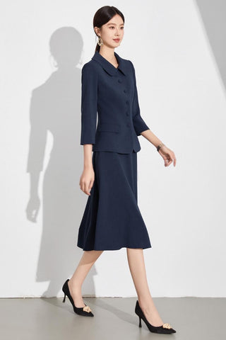 Navy Blue A-Line Skirt Suit