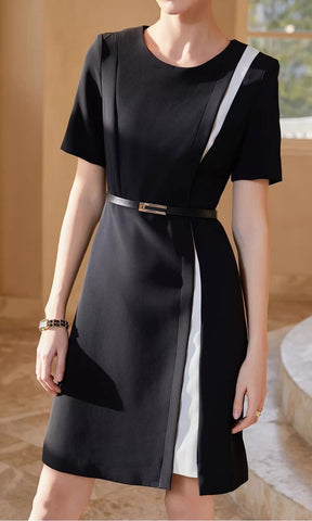 Sophisticated Belted Colorblock Sheath Dress