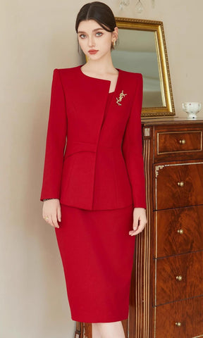 Regal Red Tailored Dress Suit