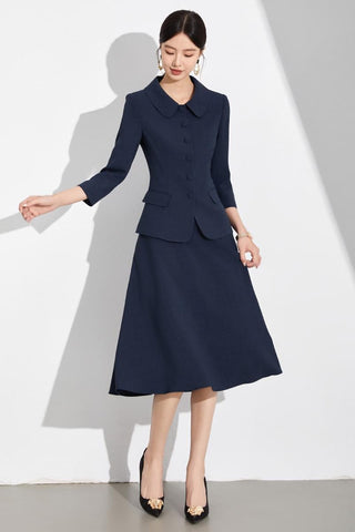 Navy Blue A-Line Skirt Suit