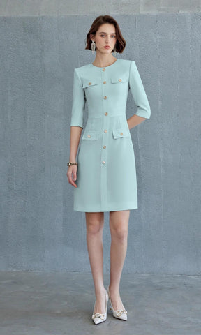 Mint Green Tailored Button-Front Dress