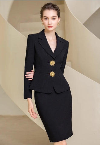 Elegant Sapphire Tailored Business Skirt Suit