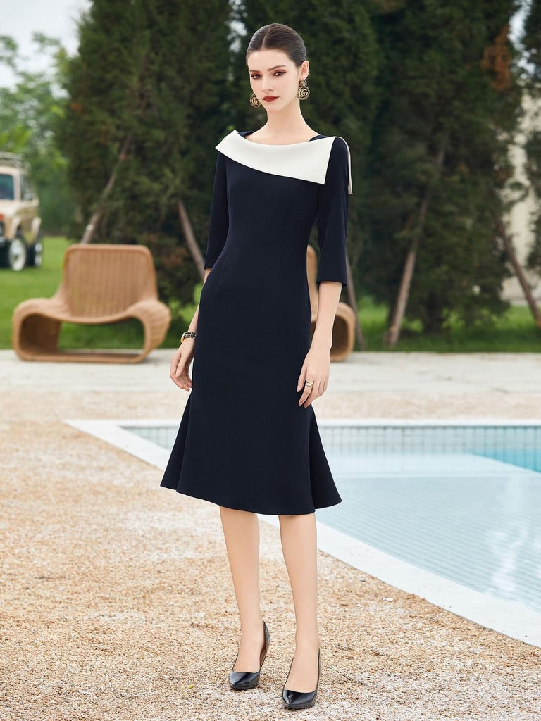 Elegant Black Midi Dress, M Elegant Black Midi Dress, M