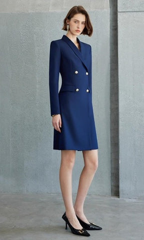 Navy Double-Breasted Blazer Dress