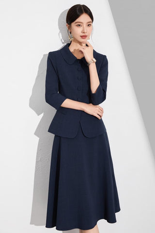 Navy Blue A-Line Skirt Suit