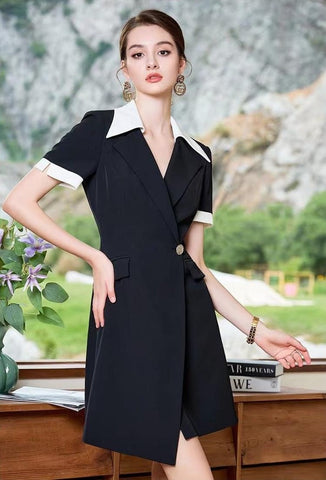 black and white wrap dress plus size Model wears Anna-Kaci Women s Black and