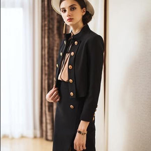 Wool Cropped Coat Skirt Suit