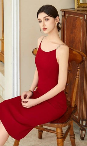 Stunning Red Sleeveless Midi Dress