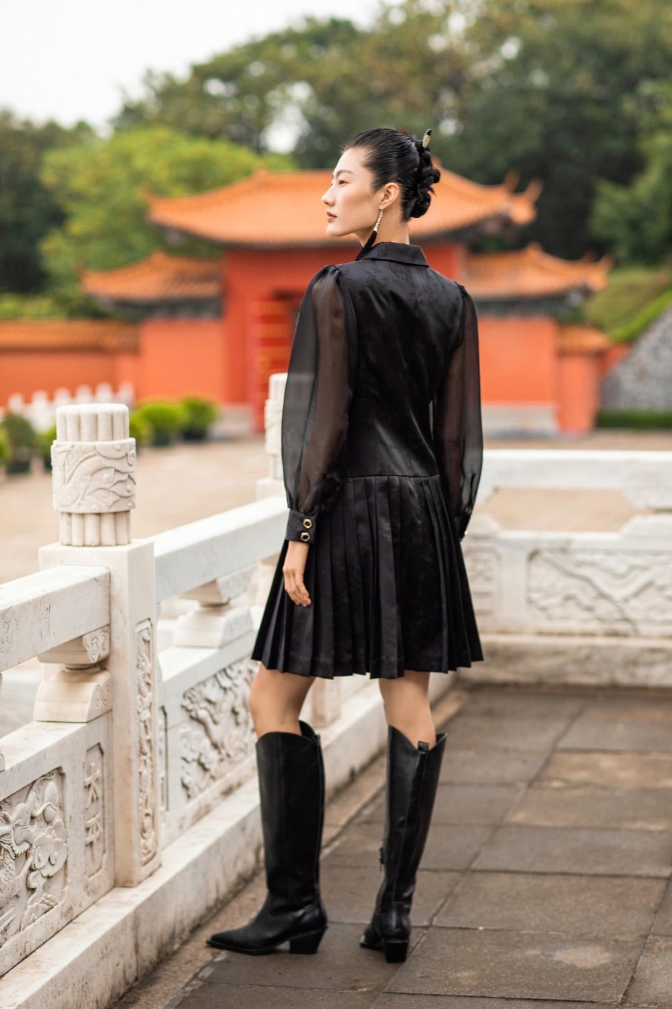 black chiffon shirt dress Womens Jolie Moi Black Textured Chiffon Long Sleeve Shirt Dress US 10