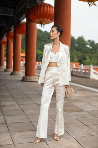 White Satin Blazer and Pants Suit