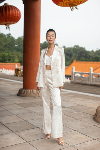 White Satin Blazer and Pants Suit