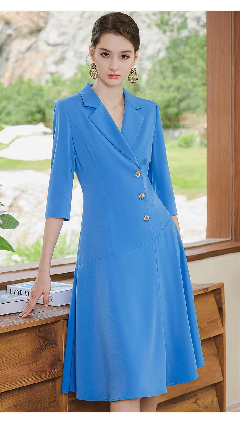 blue faux wrap dress Cami Angel Sleeve Faux Wrap Dress Steel Blue