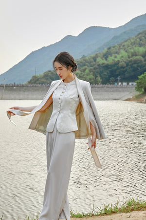 Three Pcs Loose Fit Modern Twist Cheongsam Suit Set