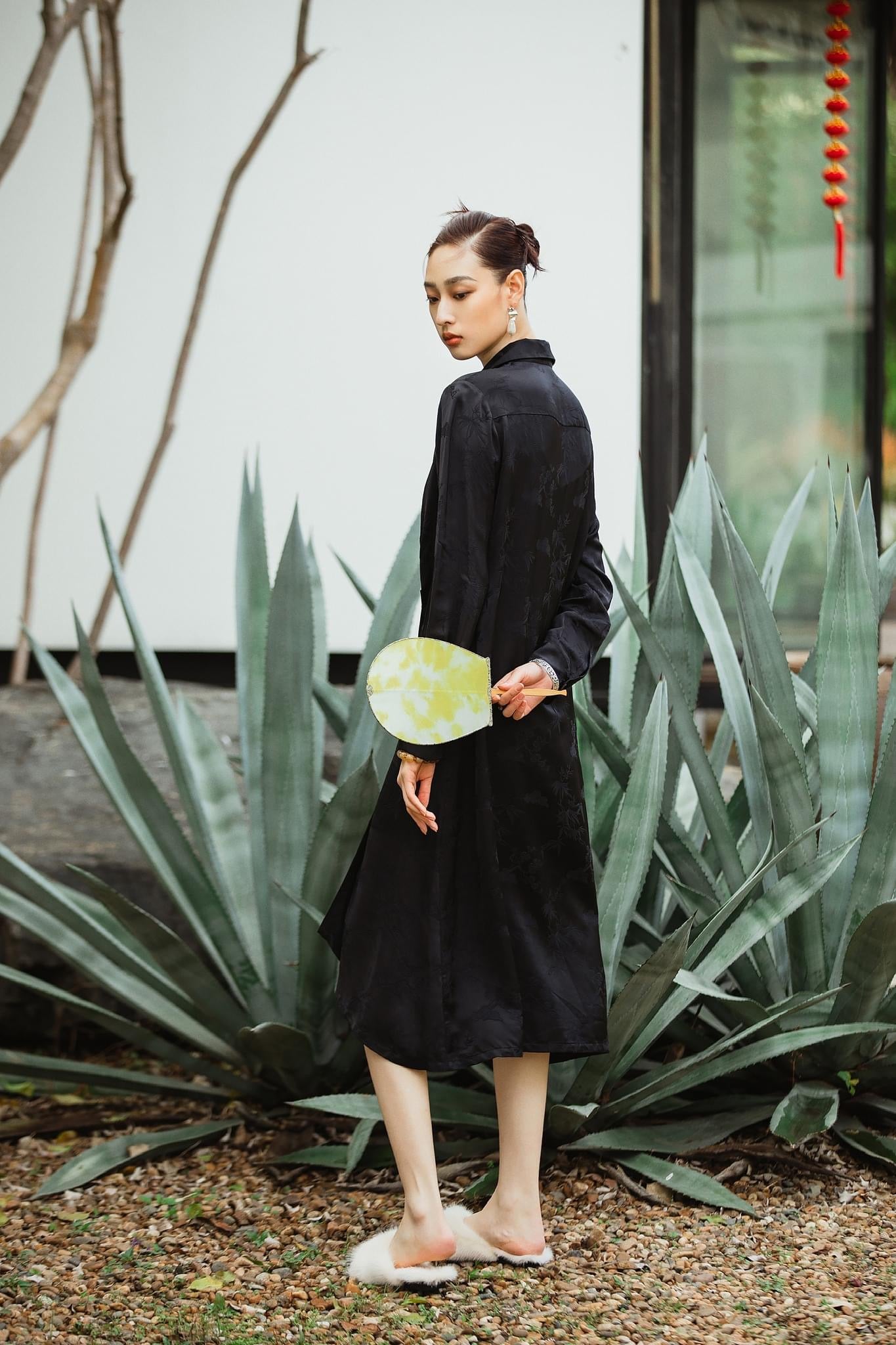 Black Modern Chinese Midi Shirt Dress