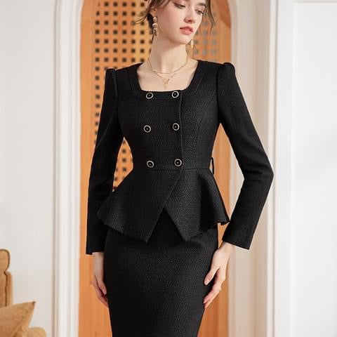 peplum blazer dress Miss Circle Skyla Indigo Square Neckline Peplum Blazer XS