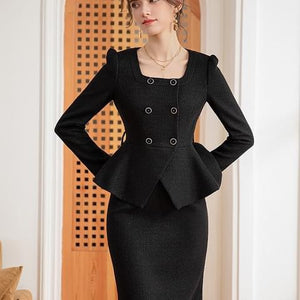 Elegance Redefined Peplum Blazer and Pencil Skirt Set