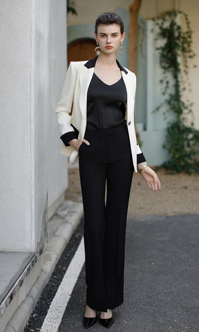 Monochrome Elegance: Classic Contrast Blazer and Trousers Set