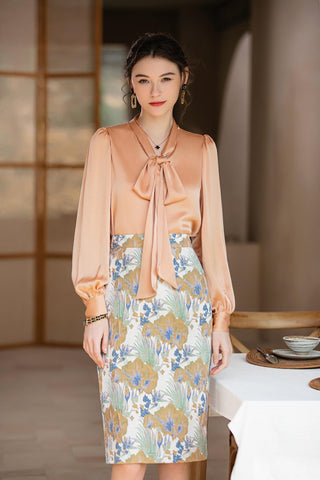 Chic Apricot Bow-Tie Blouse