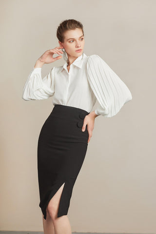 Classic Ivory Puff-Sleeve Blouse