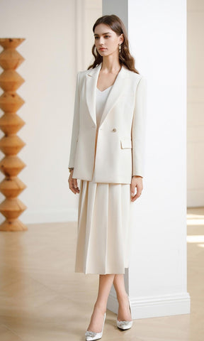 Chic Ivory Duo: Loose-Fit Blazer and Skirt Ensemble