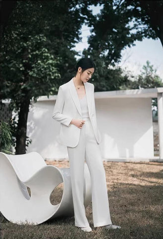 Classic Ivory Tuxedo Pantsuit Set