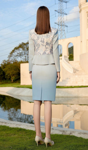 Skyline Grace Lace-Paneled Blazer Skirt Suit