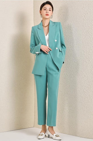 Aqua Elegance Tailored Blazer Pantsuit